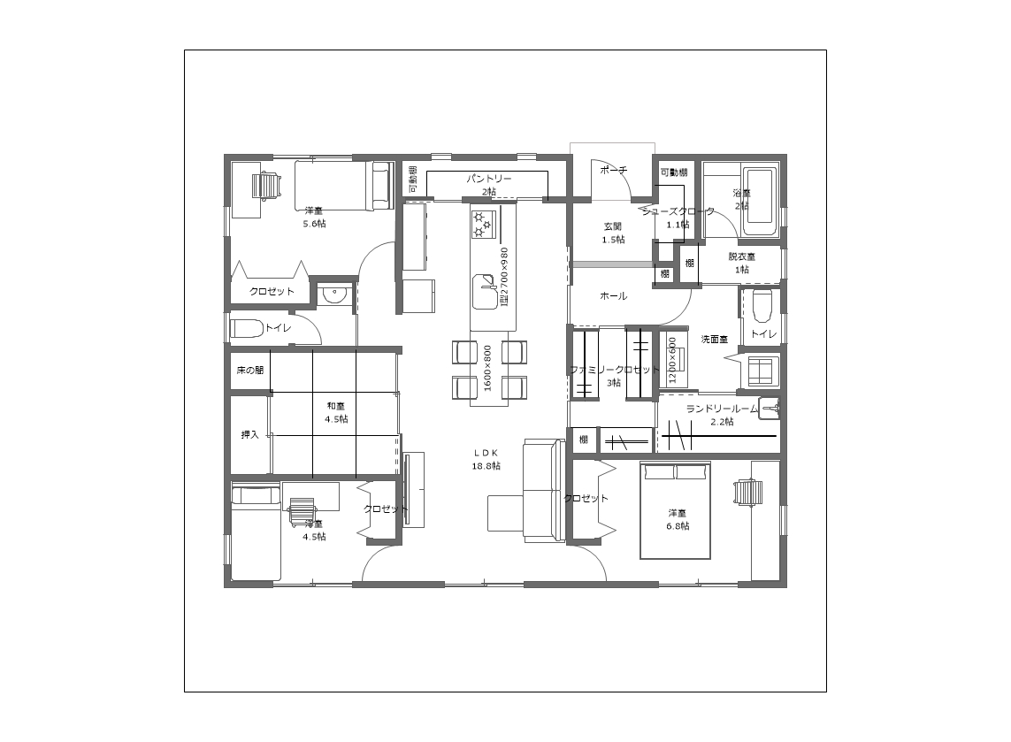 間取り例 平屋建て 4ldk 32 00坪 1n0019 楽しい間取り